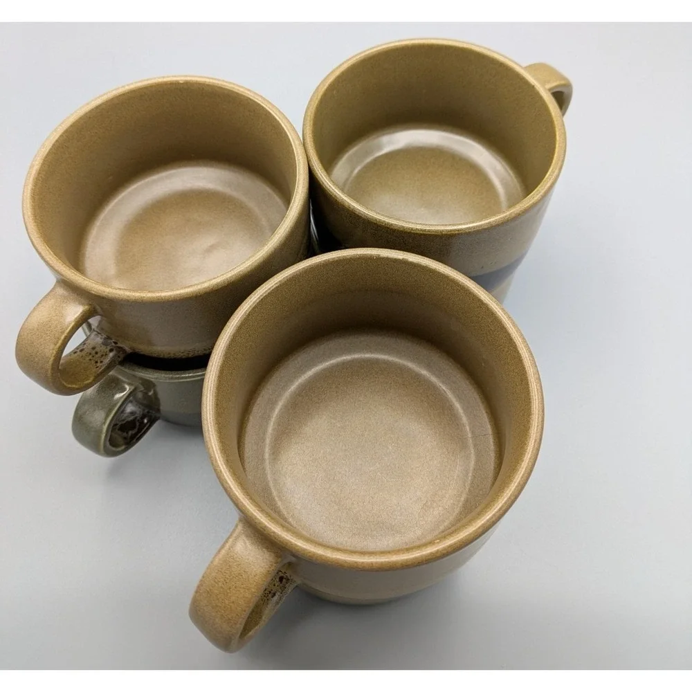 VTG Brown 3 Color Ombre Stoneware Pottery Chili Soup Bowl Mugs w/Handle Set Of 6